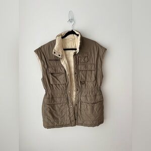 Banana Republic Sport Reversible Puffer Utility Vest Beige Brown Down Feather